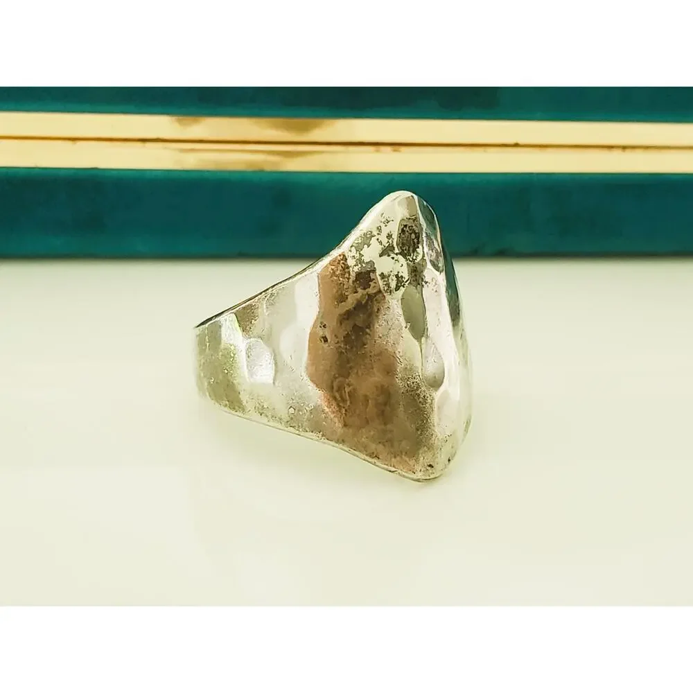 Vintage Mexico Hammered Sterling Silver Modernist Ring